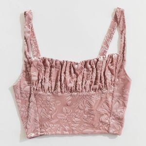 UO Clara Ruched Floral Corset Bustier Tank Top